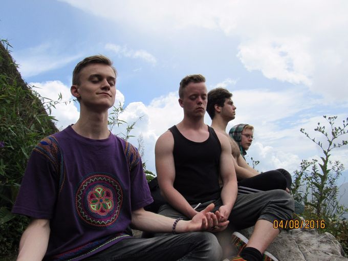 Meditation on Montana Machu Picchu with students from Norway